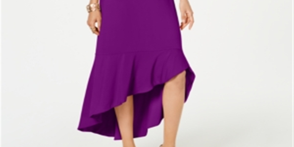 Vestido longo feminino Thalia Sodi com babados e bainha roxa, tamanho grande