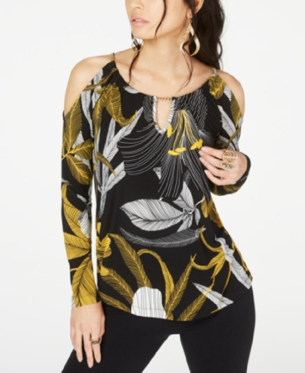 Thalia Sodi Top Feminino com Ombros De fora e Decote em V Preto