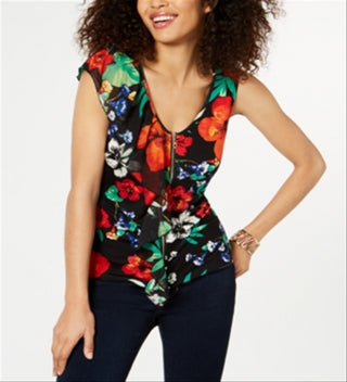 Blusa feminina estampada com babados Thalia Sodi, preta, tamanho médio