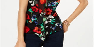 Blusa feminina estampada com babados Thalia Sodi, preta, tamanho médio