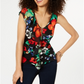 Blusa feminina estampada com babados Thalia Sodi, preta, tamanho grande
