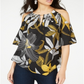 Blusa feminina Thalia Sodi com estampa de ombro vazado, amarela, tamanho XX-G