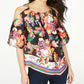 Blusa feminina estampada com decote em corrente Thalia Sodi, preta, tamanho médio