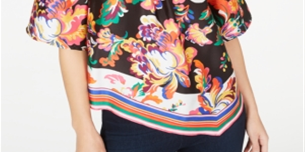 Blusa feminina estampada com decote em corrente Thalia Sodi, preta, tamanho médio