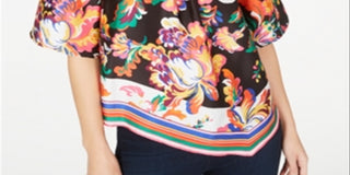 Blusa feminina estampada com decote em corrente Thalia Sodi, preta, tamanho médio