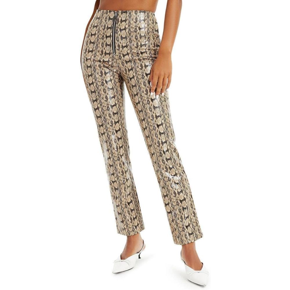 Calça feminina Danielle Bernstein com estampa animal, perna reta, marrom, tamanho 4