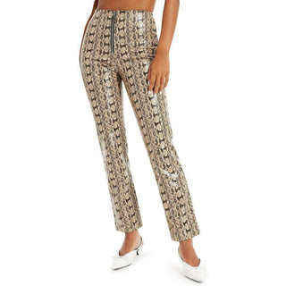 Calça feminina Danielle Bernstein com estampa animal, perna reta, marrom, tamanho 4