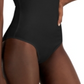 Body feminino com decote em V preto, tamanho médio