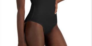 Body feminino com decote em V preto, tamanho médio