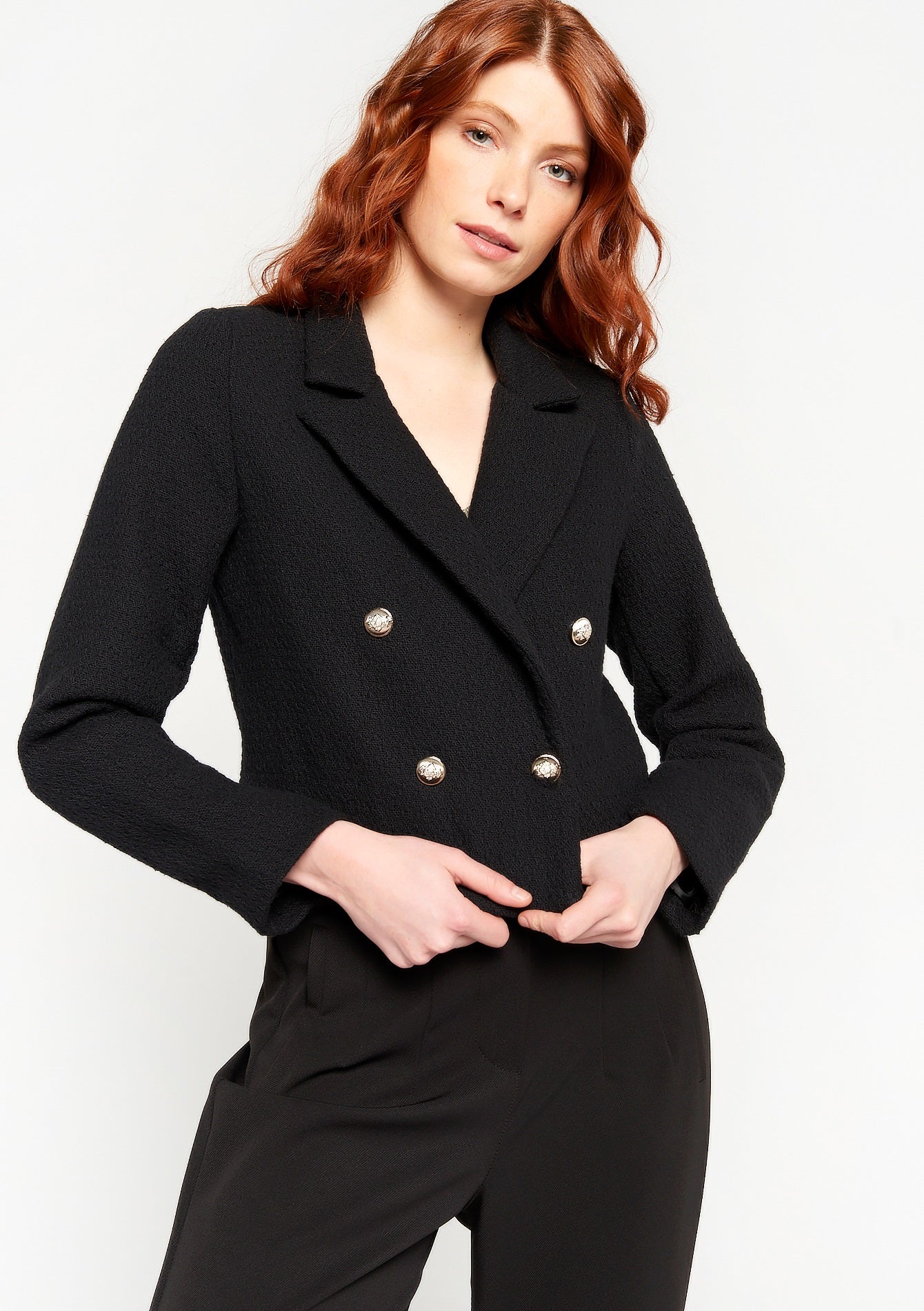 Blazer Cropped de Tweed Feminino Royalty By Maluma Preto Tamanho X-S