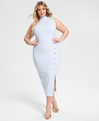 Vestido midi canelado plus size azul chique Nina Parker para mulheres