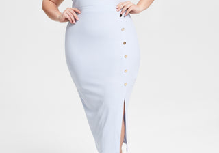Vestido midi canelado plus size azul chique Nina Parker para mulheres