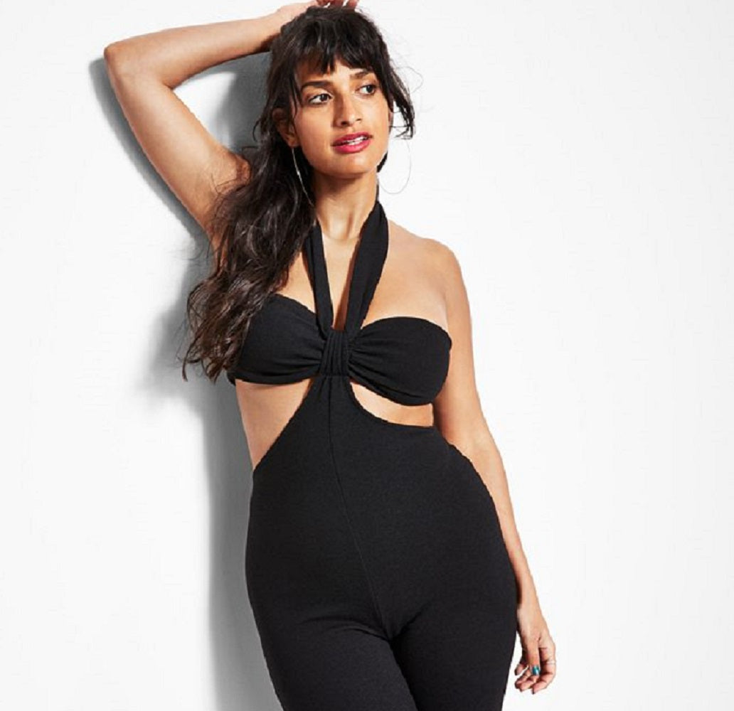 Macacão feminino estilo bandeau, estilo Halter, preto, tamanho 10, da Royalty By Maluma