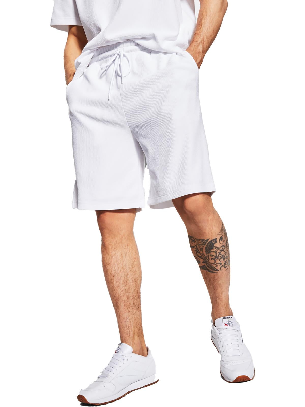 Shorts masculinos Royalty by Maluma com ajuste relaxado, texturizados e listras otomanas, com cordão, brancos