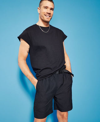 Calção de banho masculino Royalty By Maluma Relaxed Fit com cinto e 7 peças, preto, tamanho XX-G