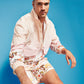 Pulôver masculino com estampa relaxada e zíper 3/4, bege, tamanho GG, da Royalty By Maluma