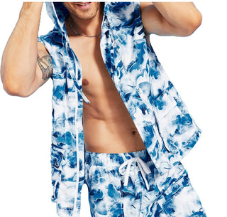 Colete utilitário masculino com capuz e estampa de ondas ajustadas, azul, da Royalty By Maluma