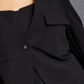 Blazer feminino Royalty by Maluma com frente angular e botão único, preto, tamanho pequeno