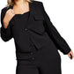 Blazer feminino Royalty By Maluma com frente angular e botão único, preto, tamanho extragrande