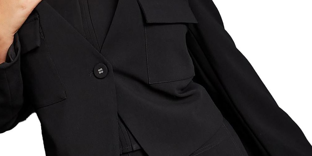 Blazer feminino Royalty By Maluma com frente angular e botão único, preto, tamanho extragrande