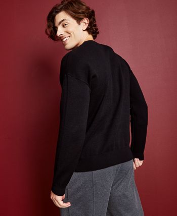 Suéter masculino Royalty by Maluma com corte relaxado e logotipo em jacquard Birdseye, preto, tamanho grande