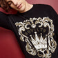 Suéter masculino Royalty by Maluma com corte relaxado e logotipo em jacquard Birdseye, preto, tamanho grande