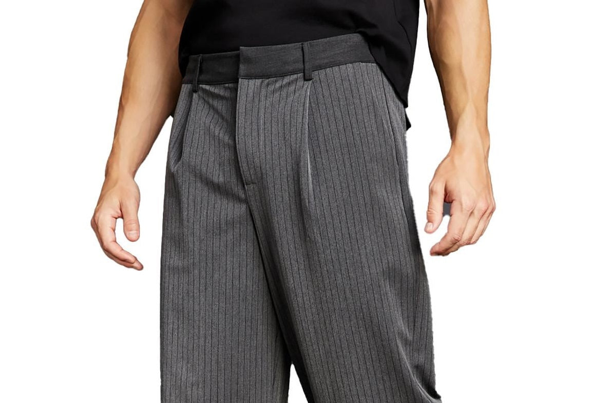Calça masculina Royalty By Maluma com listras e pregas frontais, cinza, tamanho 24