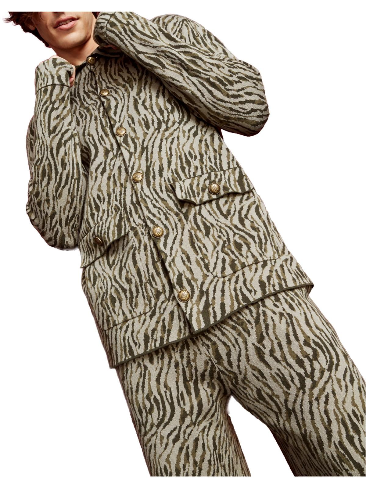 Jaqueta de suéter jacquard relaxada masculina Royalty by Maluma, bege, tamanho extragrande