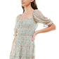 Vestido Trixxi Junior com estampa floral e camadas, verde, tamanho médio