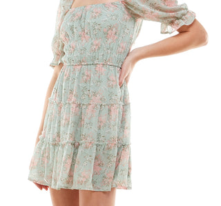 Vestido Trixxi Junior com estampa floral e camadas, verde, tamanho médio