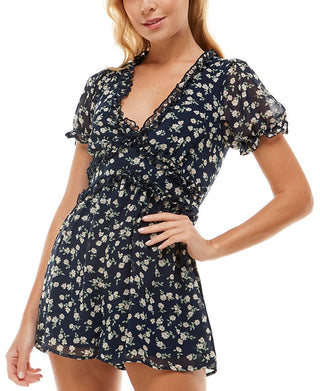 Macacão feminino Trixxi de chiffon floral azul tamanho pequeno
