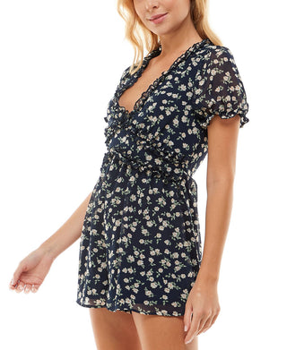 Macacão feminino Trixxi de chiffon floral azul tamanho pequeno