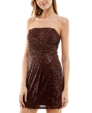 Vestido justo sem mangas com lantejoulas Trixxi Junior, marrom, tamanho X-S