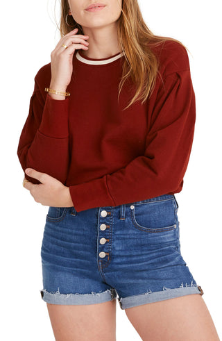 Shorts jeans feminino Madewell de cintura alta com botões na frente, tamanho 26 - azul