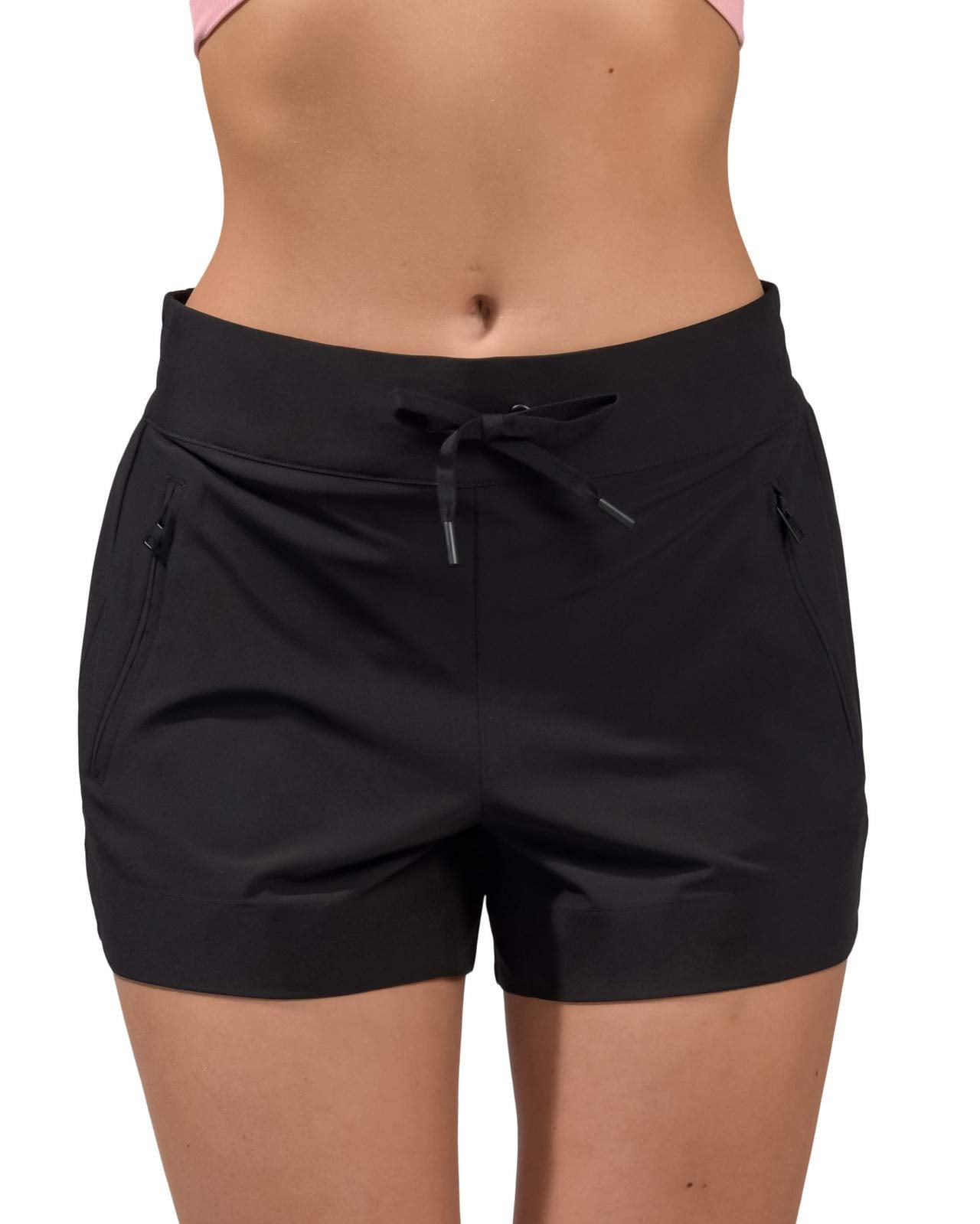 Shorts femininos pretos de tecido 90 graus, tamanho grande