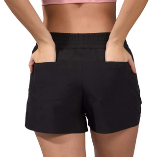 Shorts femininos pretos de tecido 90 graus, tamanho grande