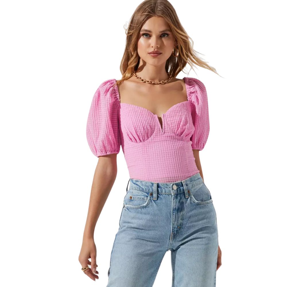 Blusa franzida com manga bufante rosa Daydreamer feminina, tamanho pequeno