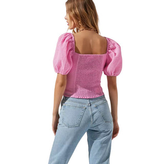 Blusa franzida com manga bufante rosa Daydreamer feminina, tamanho pequeno