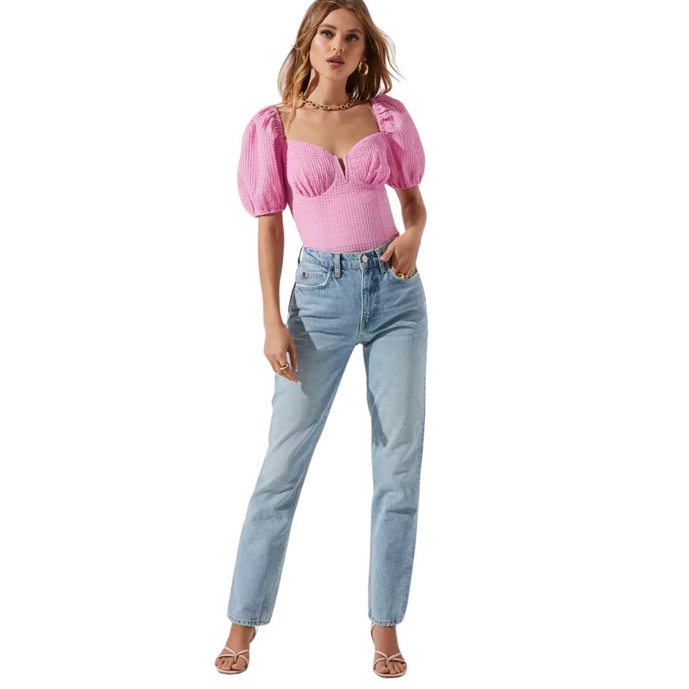 Blusa franzida com manga bufante rosa Daydreamer feminina, tamanho pequeno