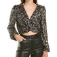 Top curto Astr The Label Twist com lantejoulas, arco-íris preto, tamanho grande