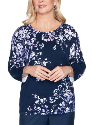 Alfred Dunner Suéter Feminino Wisteria Lane Assimétrico Estampado Floral Azul Tamanho 3X