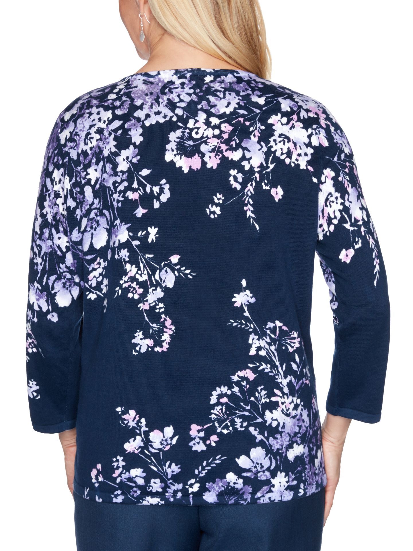 Alfred Dunner Suéter Feminino Wisteria Lane Assimétrico Estampado Floral Azul Tamanho 3X