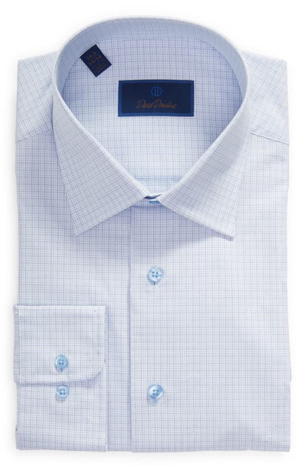 Camisa social xadrez fina David Donahue Regular Fit, azul, tamanho 16,5 a 32