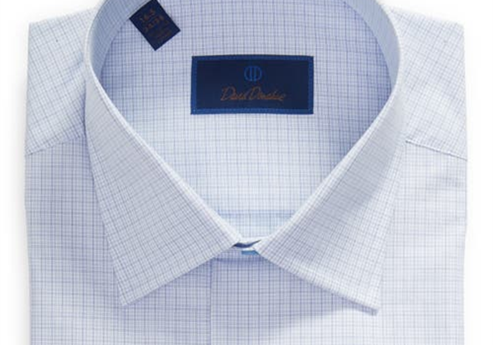 Camisa social xadrez fina David Donahue Regular Fit, azul, tamanho 16,5 a 32