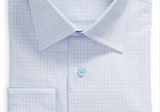Camisa social xadrez fina David Donahue Regular Fit, azul, tamanho 16,5 a 32
