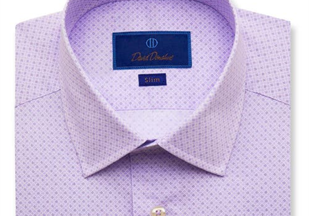 Camisa social David Donahue Slim Fit com estampa geométrica lilás, tamanho 16,5 a 32