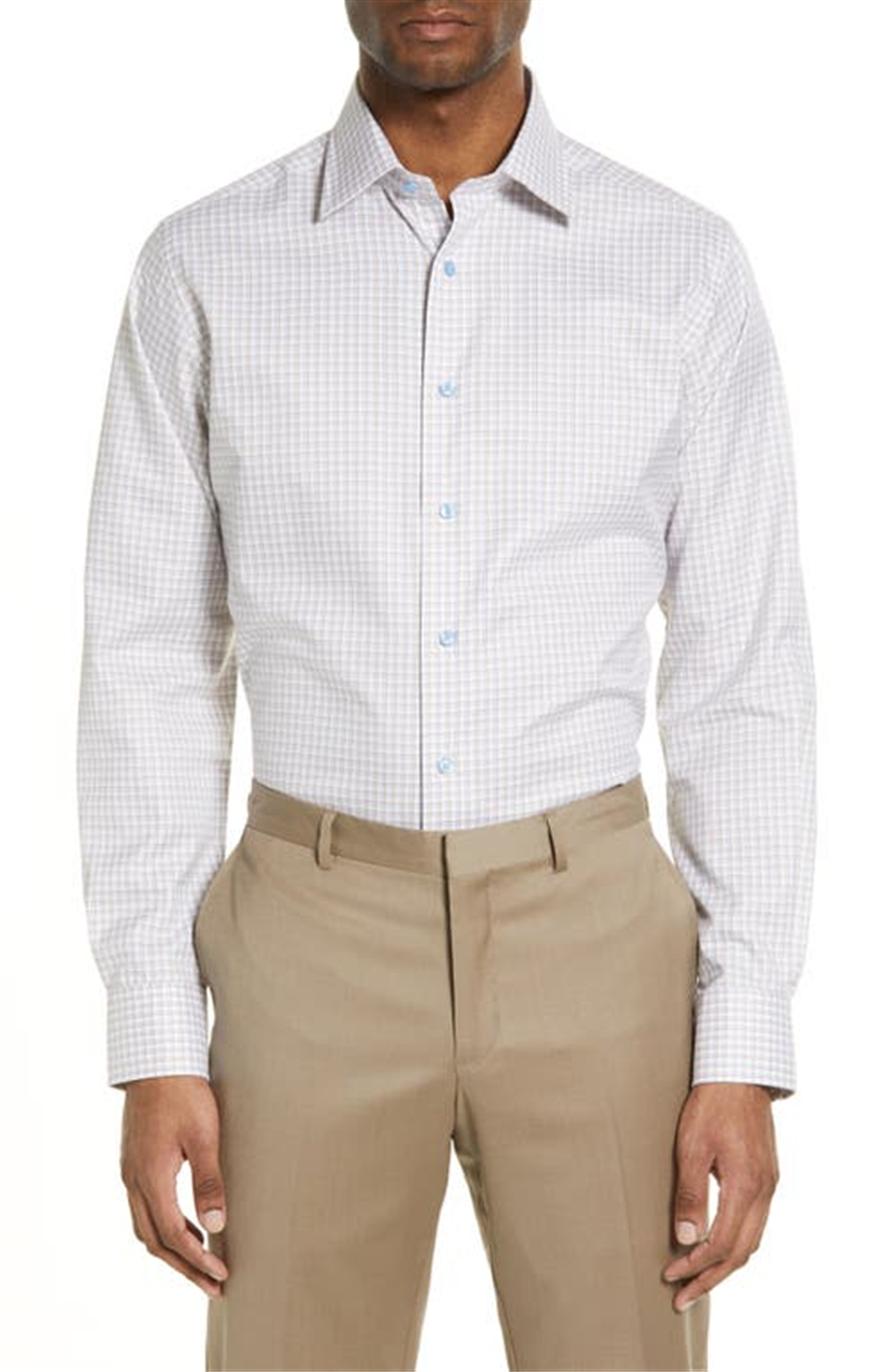 Camisa xadrez David Donahue Trim Fit em branco/duna, tamanho 15,5 - 34