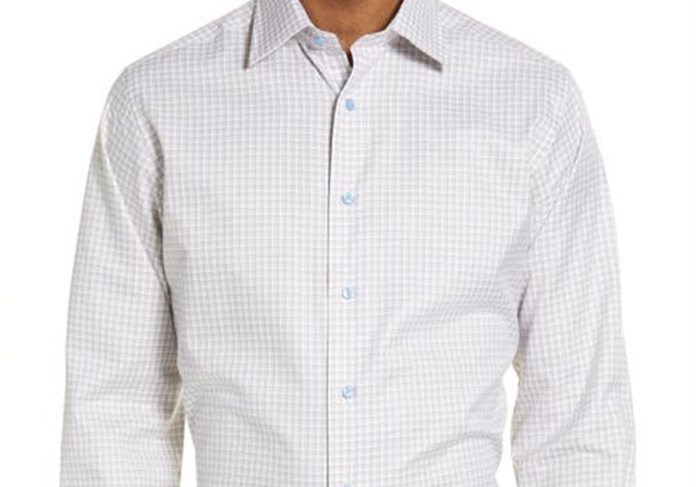 Camisa xadrez David Donahue Trim Fit em branco/duna, tamanho 15,5 - 34