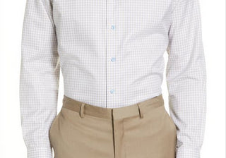 Camisa xadrez David Donahue Trim Fit em branco/duna, tamanho 15,5 - 34