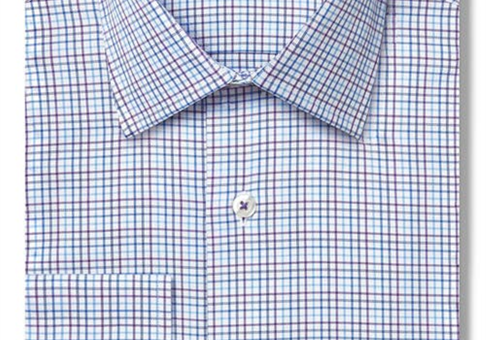 Camisa social David Donahue Regular Fit Tattersall de algodão em azul/roxo/branco, tamanho 16 a 34